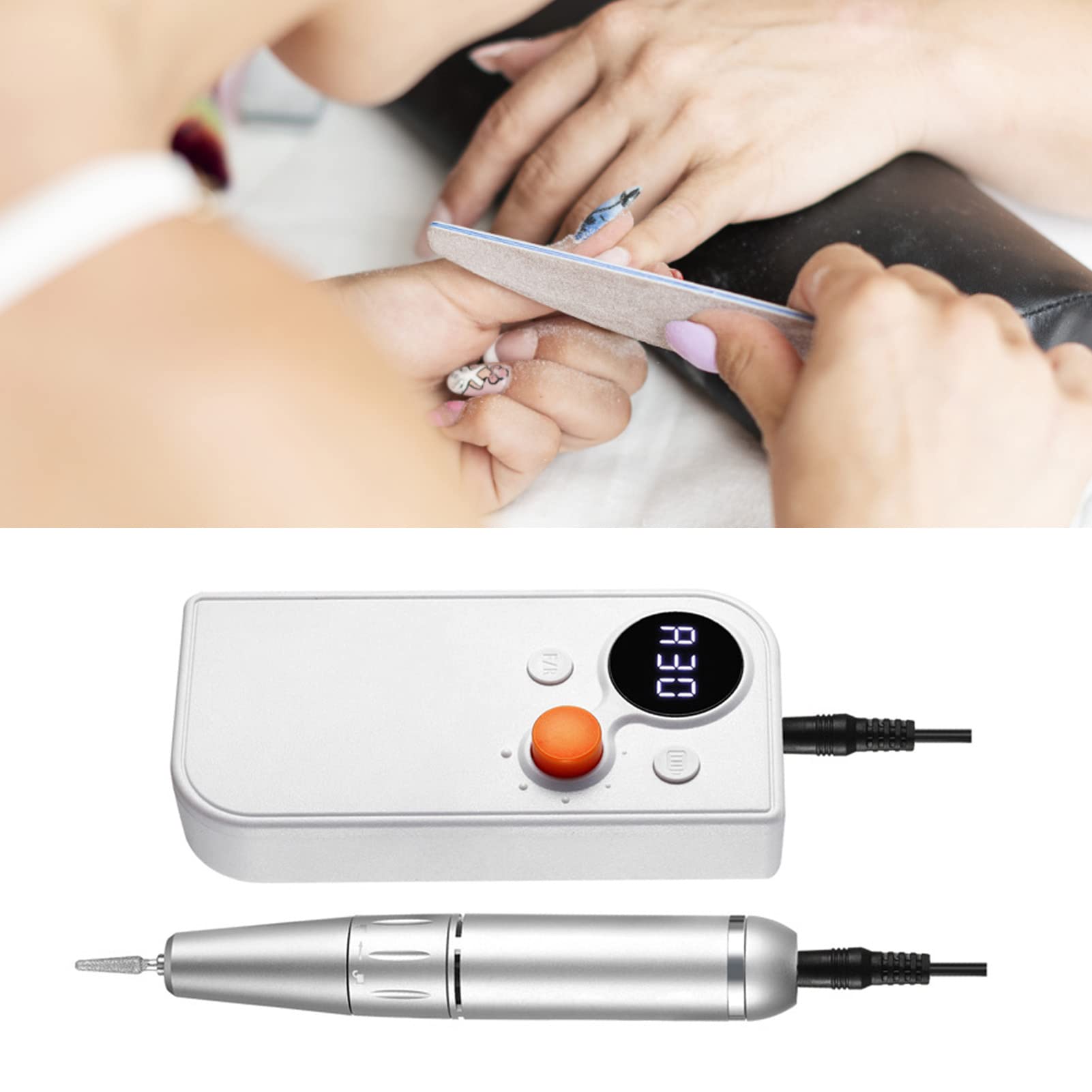Set di Lucidatrici Per Levigatrice Per Trapano Elettrico Per Unghie - Schermo LED Portatile 0-30000 Giri/min Trapano Per Lima Per Unghie Per Manicure Pedicure Nail Art(bianco)