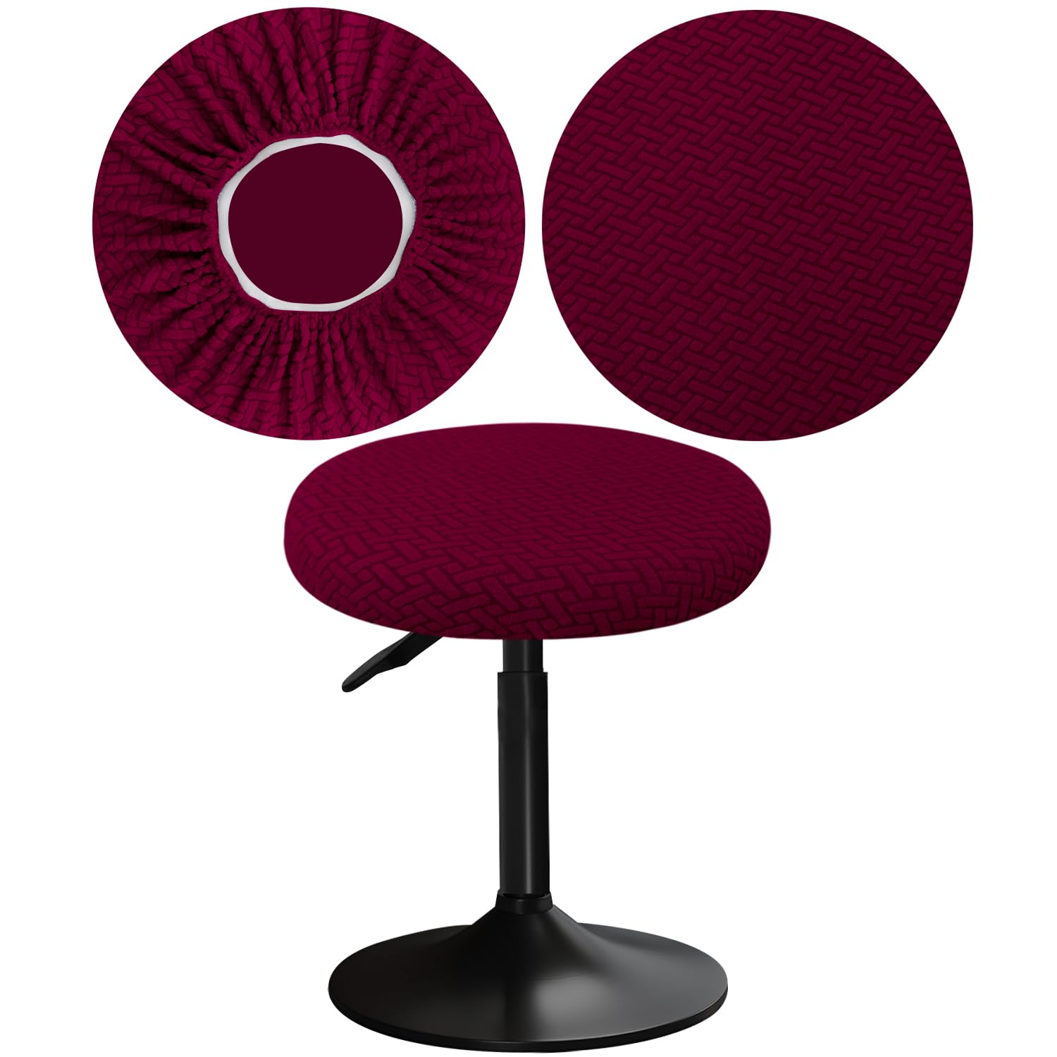 YINGAYOU Stool Covers Round 12-16"/30-40cm with Jacquard Bar Stool Seat Covers Round, Elastic Soft and Comfortable are Rich Color (1, Burgundy)