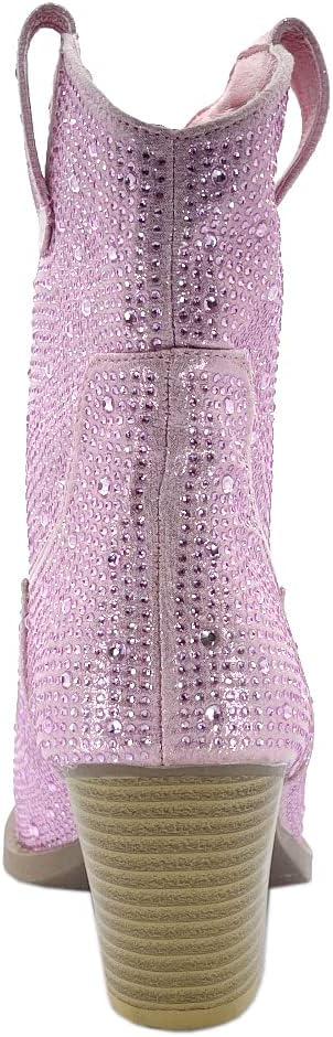 ABSOLEX Women Western Cowgirl Cowboy Pointed Toe Rhinestone Ankle Booties - Image 5