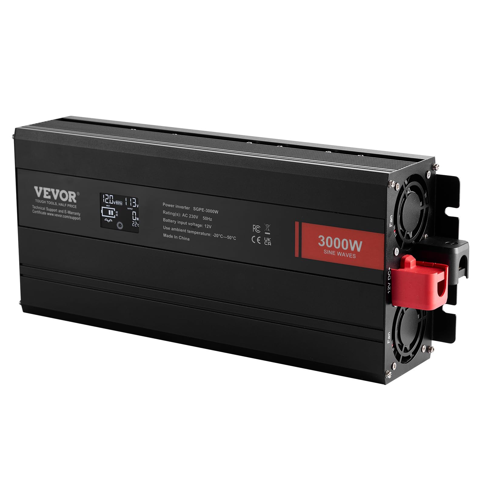 VEVOR Convertitore di Potenza a Onda Sinusoidale, Convertitore Potenza 3000W CC da 12V a CA 230V Display LCD e Telecomando per Grandi Elettrodomestici, FCC