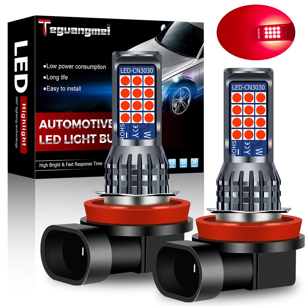 Teguangmei H11 H8 LED Fog Light Bulbs, Super Bright 6000K Red 600 Lumens 3030 24-SMD 12-24V H8 H9 H16 LED Bulbs Replacement for Cars Trucks Fog Lamp Driving Daytime Running Light DRL