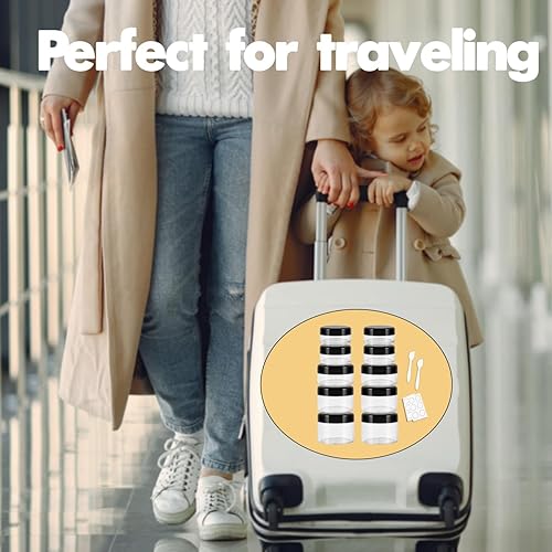 Miniatura 5 de 10 recipientes pequeños de viaje, 3510150.71 oz de tamaño para cremas, recipientes de muestra con tapas de rosca, 12 etiquetas2 mini espátulas,