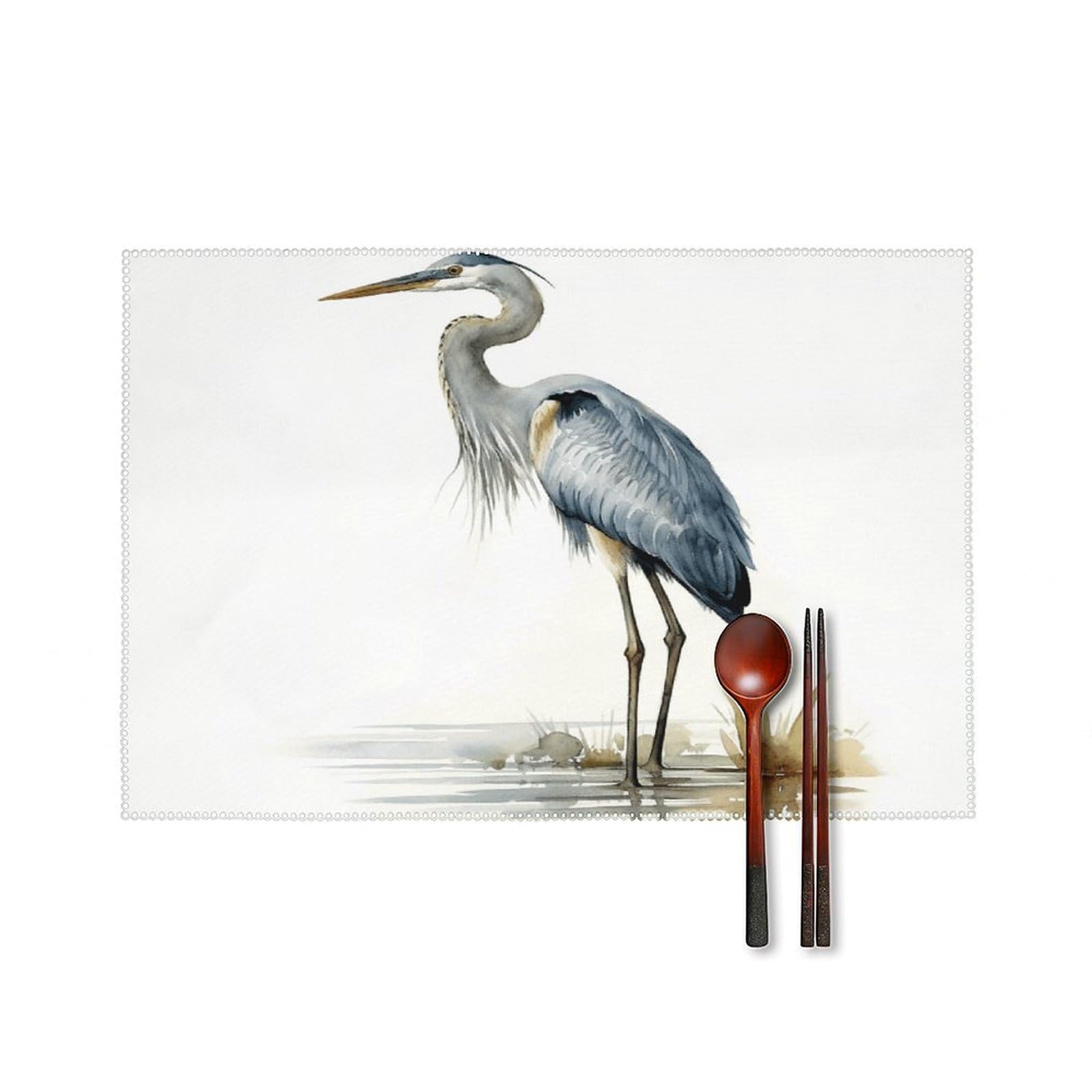 Long-beaked Heron Placemats Set of 4 Heat Resistant Non-Slip Place Mats Reusable Dining Table Mats Canvas Place Mat Anti-Fading Waterproof Placemats for Dining Table Decor