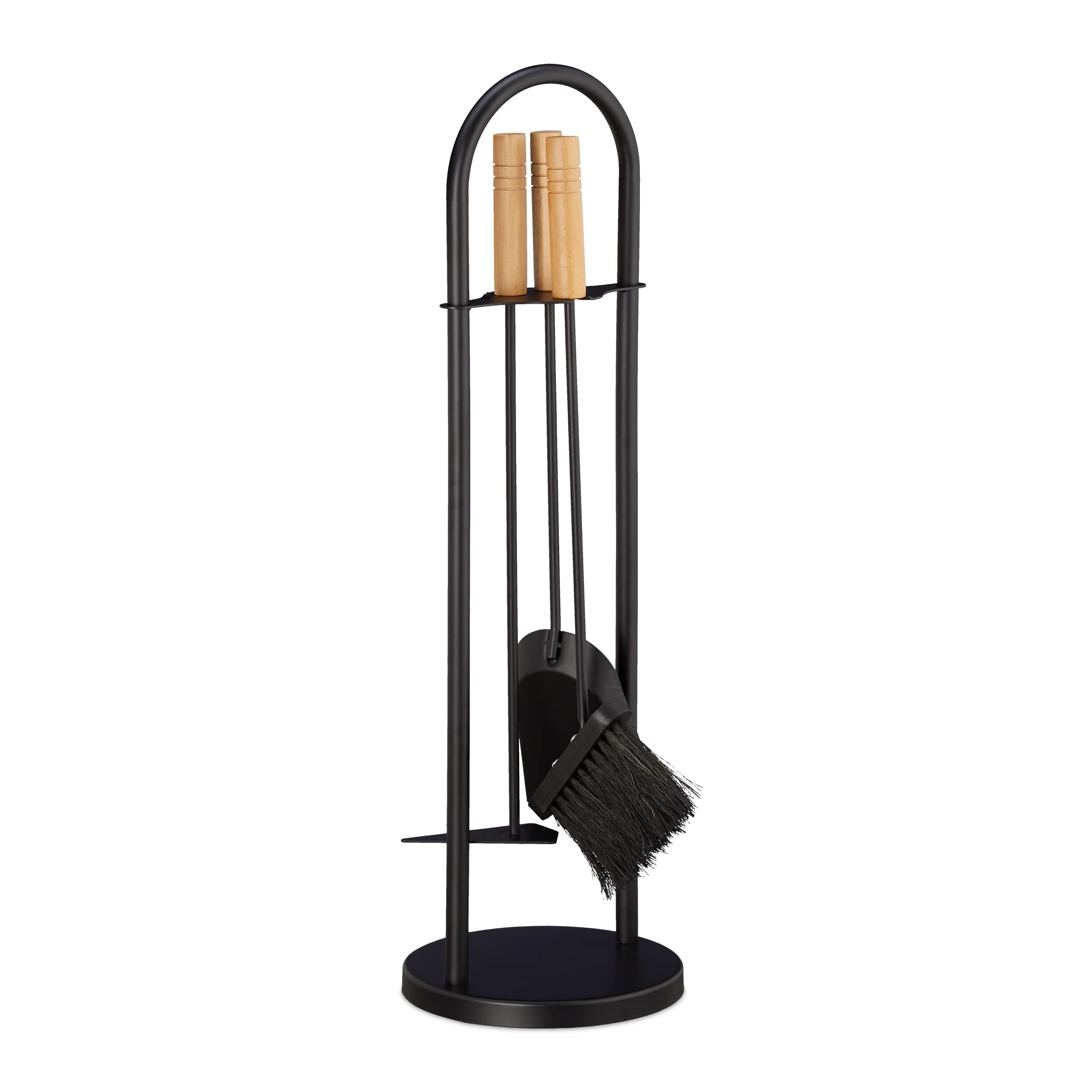 relaxdays 10028780 Ensemble serviteur de cheminée 4 pièces Accessoire Pelle Balai Support grattoir, Noir