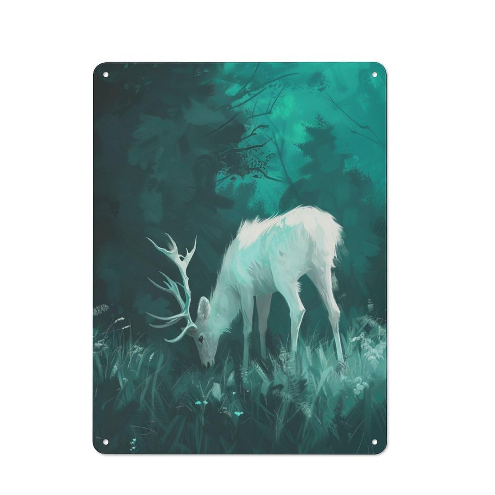 Junmoney White Deer In Forest Vintage Metal Sign 40X30cm, Bistro Style Bistro Wall Plaque For Tea Room, Shop Wall Or Breakfast Area