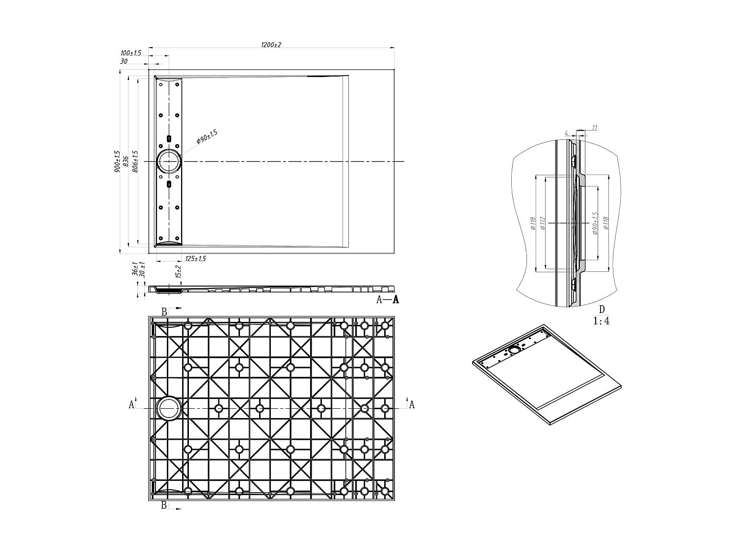 Vente-unique - Receveur de douche extra plat à poser ou à encastrer recoupable en résine SMC - Blanc marbré - 120 x 90 cm - LYROSA