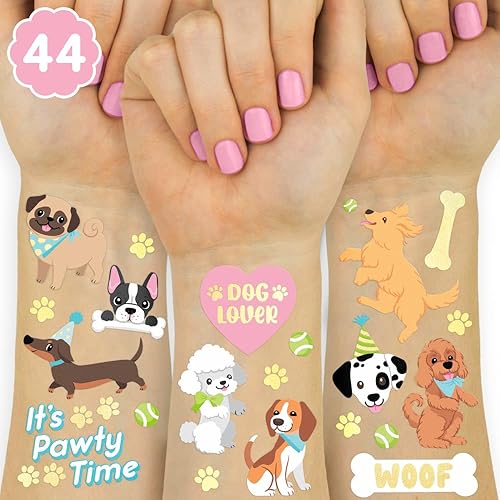 xo, Fetti Tatuajes temporales para perros para niños, 44 estilos de purpurina | Suministros de cumpleaños de animales, recuerdos de fiesta para