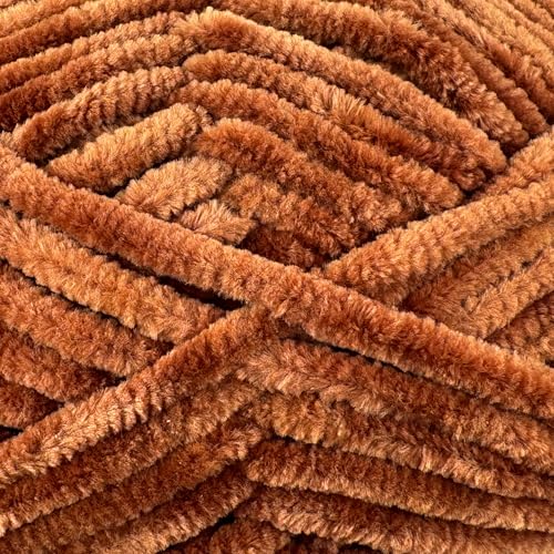 Image of Cuddly Velvet Chenille Yarn, Super Soft Fluffy Bulky for Knitting Crocheting Blanket Amigurumi, Durable for Shedding, 100 Gram (3.53 Ounces) 109 Yards (100 Meters) (Brown) (5 Skeins)