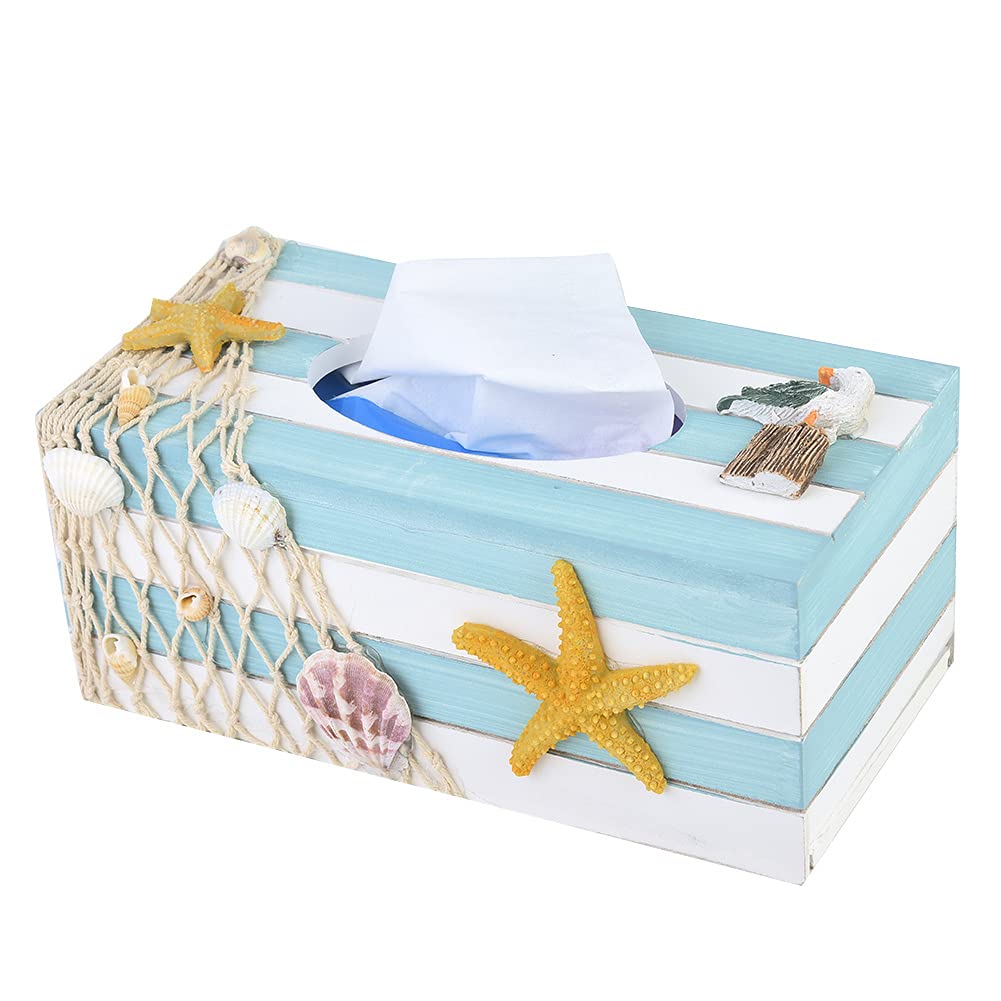 Modern Tissue Holder Wooden Tissue Holder Tissue Cube Box Decorative Napkin Box Cover Tissue Refill Holder(Starfish)
