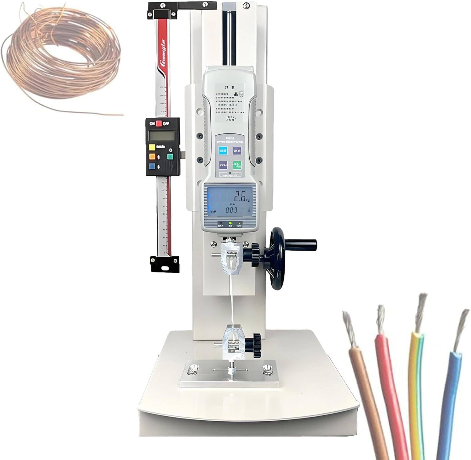 FJYAWEN 270mm Stroke Tensile Tester, Digital Force Gauge Combo for Elongation and Compression Tests, With USB, Error 0.5%, Clamping Thickness 0 to 8 Mm, Units (N, Kg, Lb), Five Probes withRuler-10N