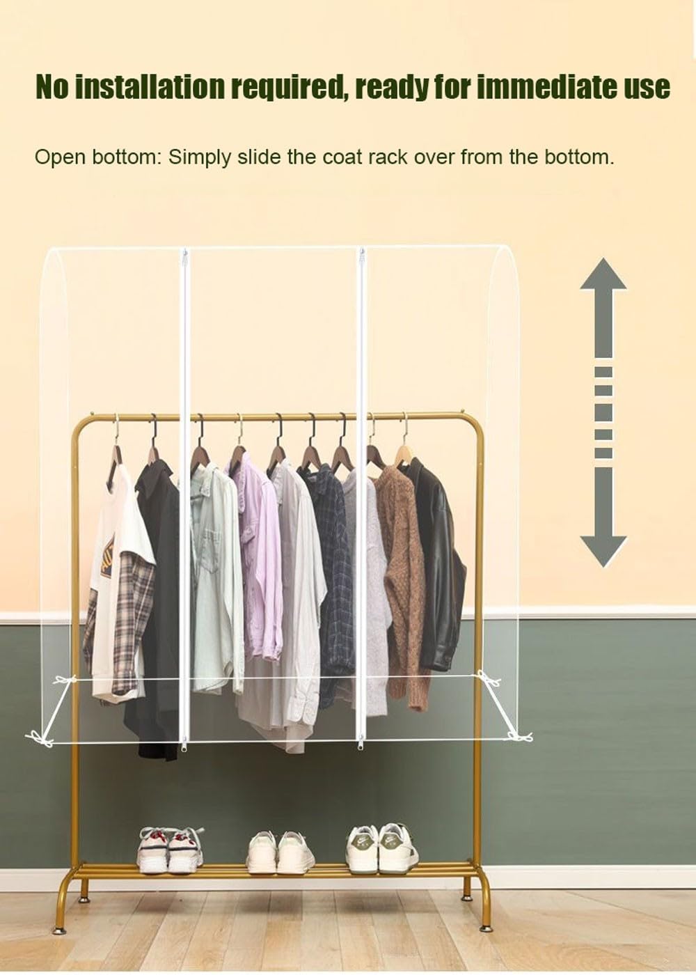 Funda translúcida de PEVA para ropa, protector de perchero a prueba de polvo para trajes y vestidos, 150 cm, protector antipolvo duradero para colgar ropa