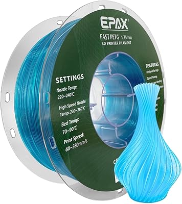 17 – EPAX 1.75mm Glass Light Blue Fast PETG 3D Printer Filament, High Speed PETG 3D Printing Filament, Dimensional Accuracy +/- 0.03 mm, 1KG Spoo…