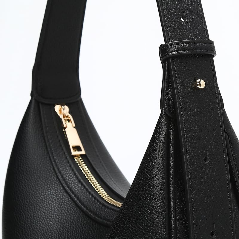 Women Crescent Shoulder Bag with Adjustable Strap Small Soft Vegan Leather Underarm Handbag Purse - Image 3