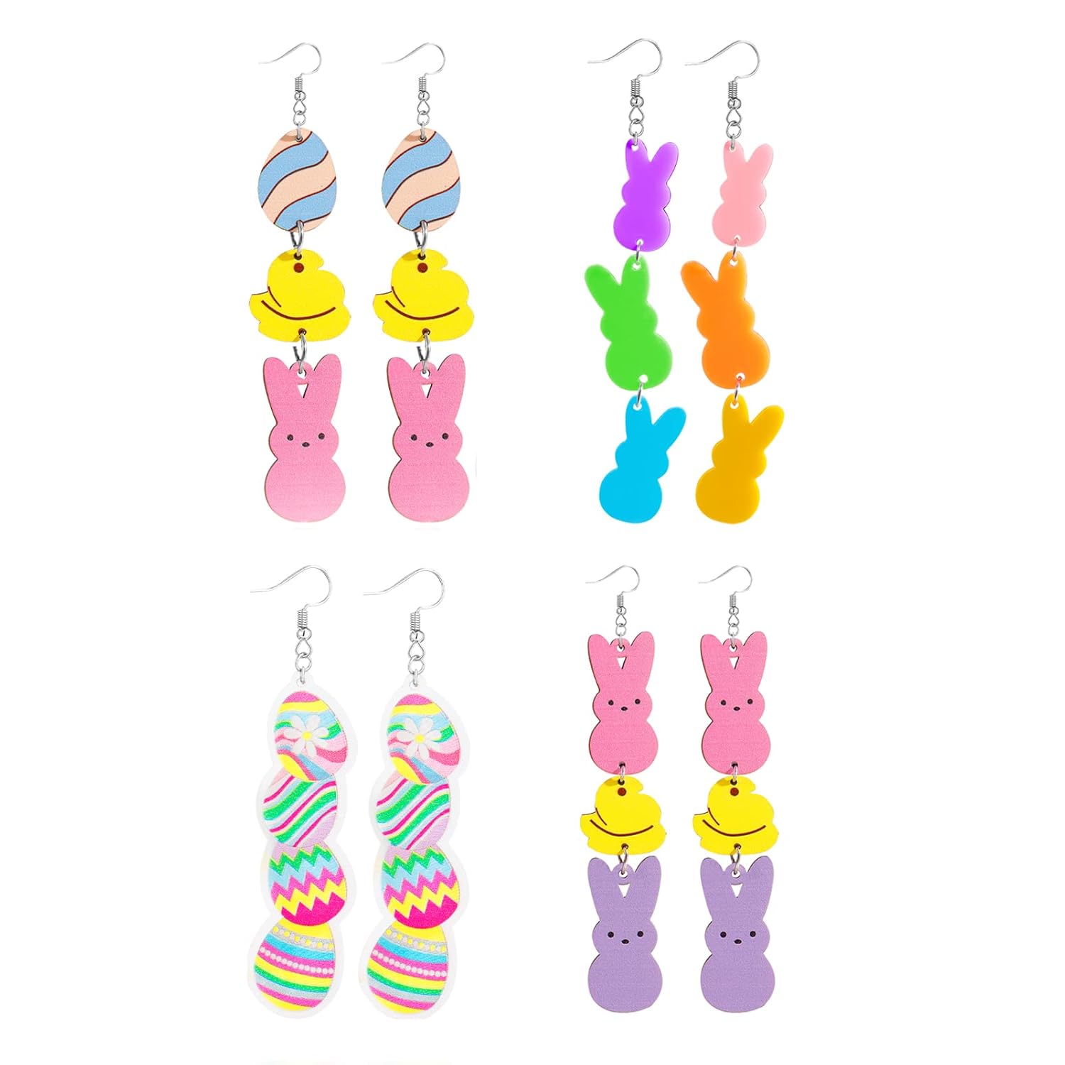 4 pairs Easter Earrings for Girls Bunny Earrings Cute Egg