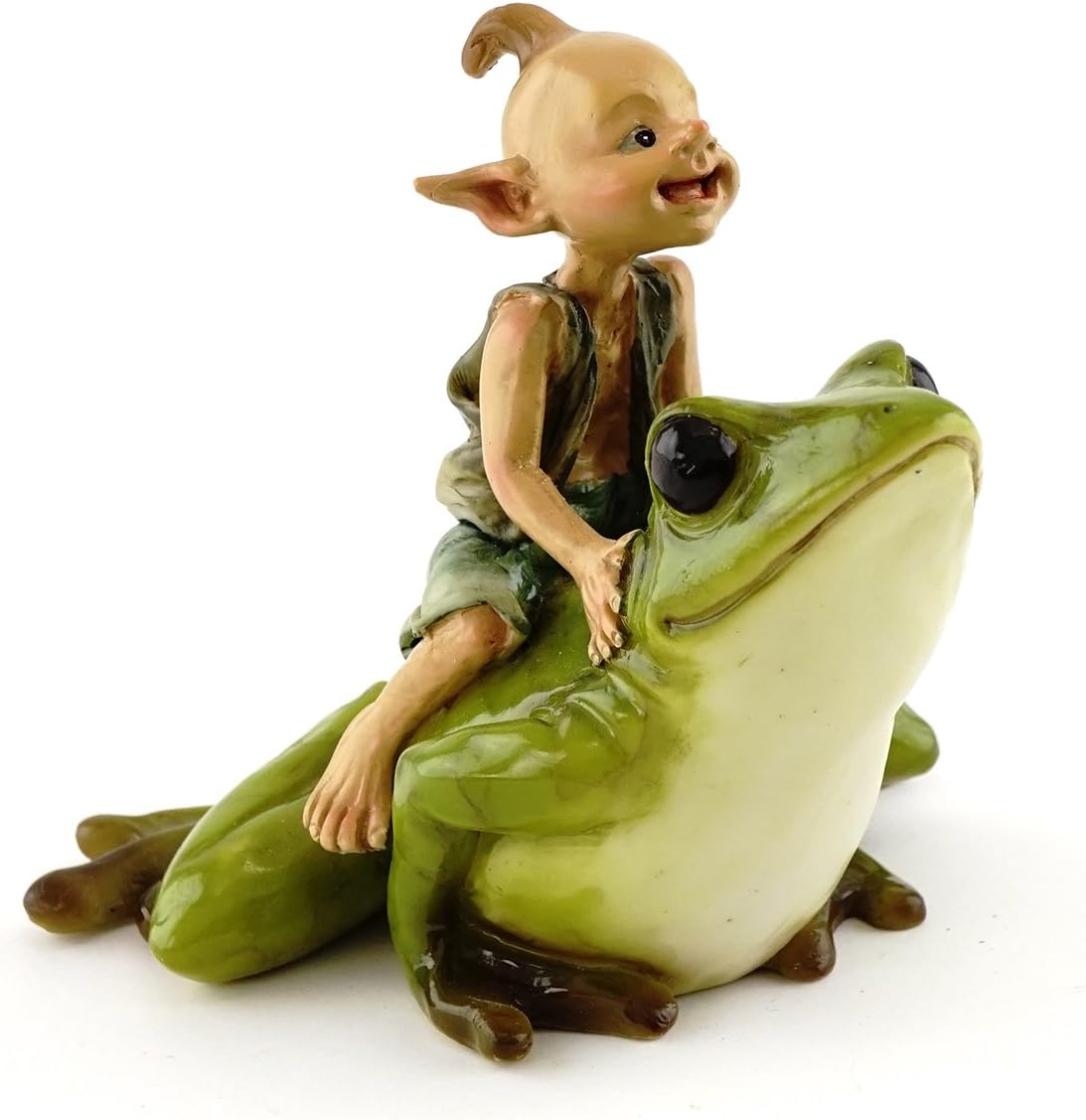 Miniature Garden Pixie Riding Frog, Green, Tan
