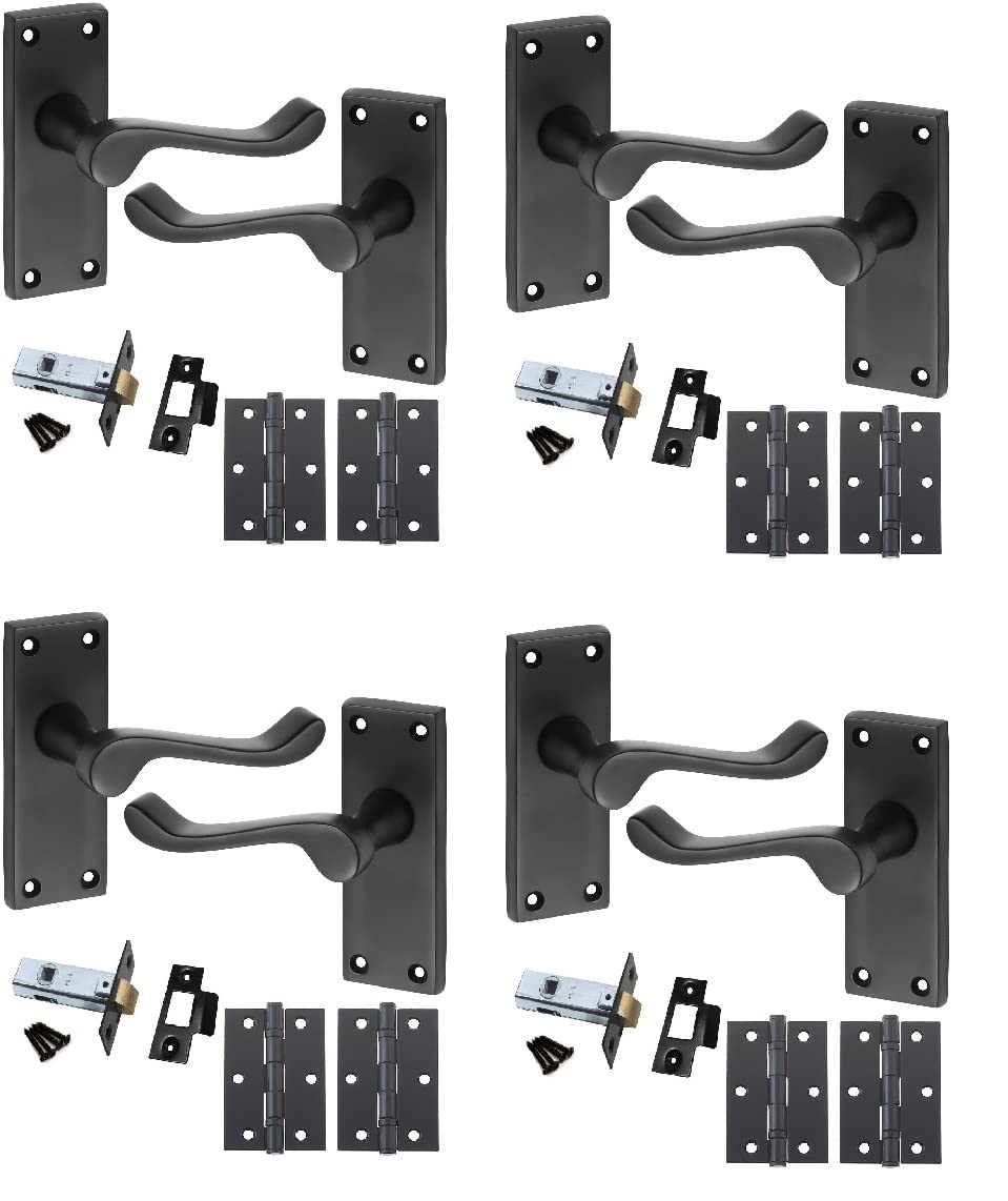 Golden Grace Victorian Scroll Door Handle Pair - Black - 120 x 40mm