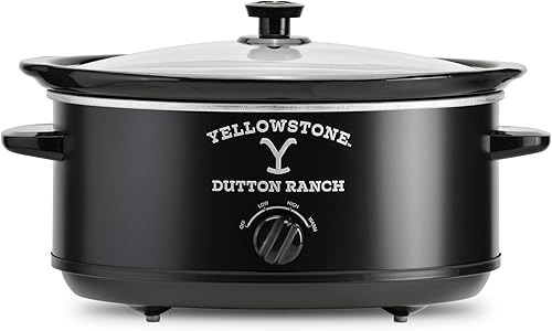 Yellowstone - Olla de cocción lenta de 7 cuartos con control manual de calor, negro mate