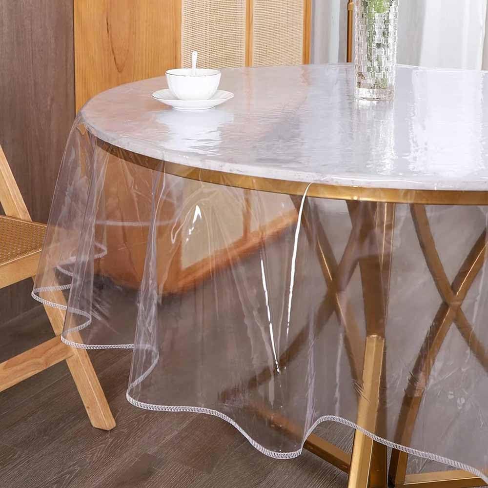 LUCKY-D 152.4cm/ 60" Clear Round Plastic Tablecloth Protector Waterproof Oil-Proof PVC Table Cloth Stain-Resistant Wipeable Table Cover for Round Table