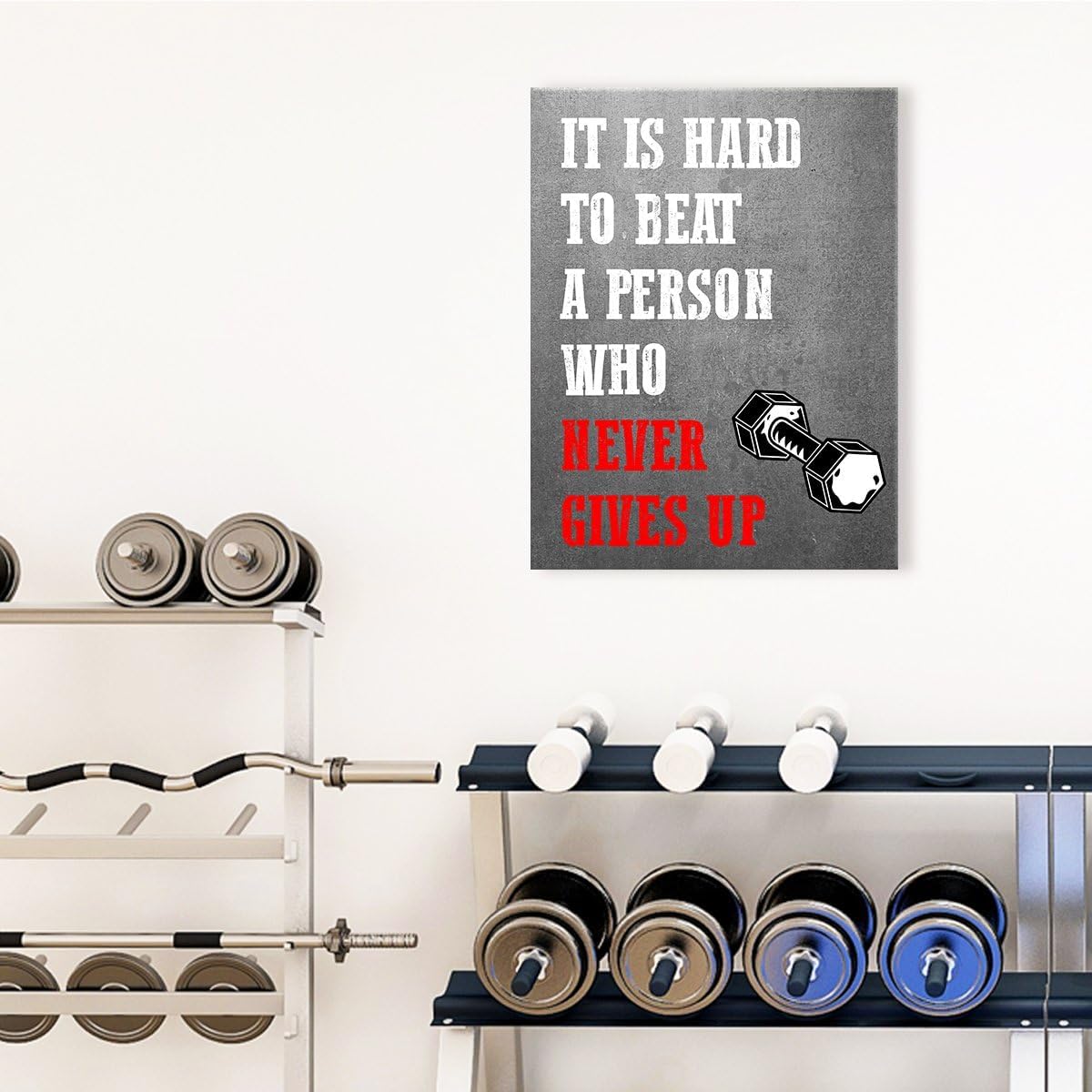 Gwisml Inspirational Gym Wall Decor,It'S Hard To Beat A Person Who Never Gives Up Wall Art Canvas Frame Paintings For Gym Sports Room Exercise Fitness Wall Art Decor - Image 3