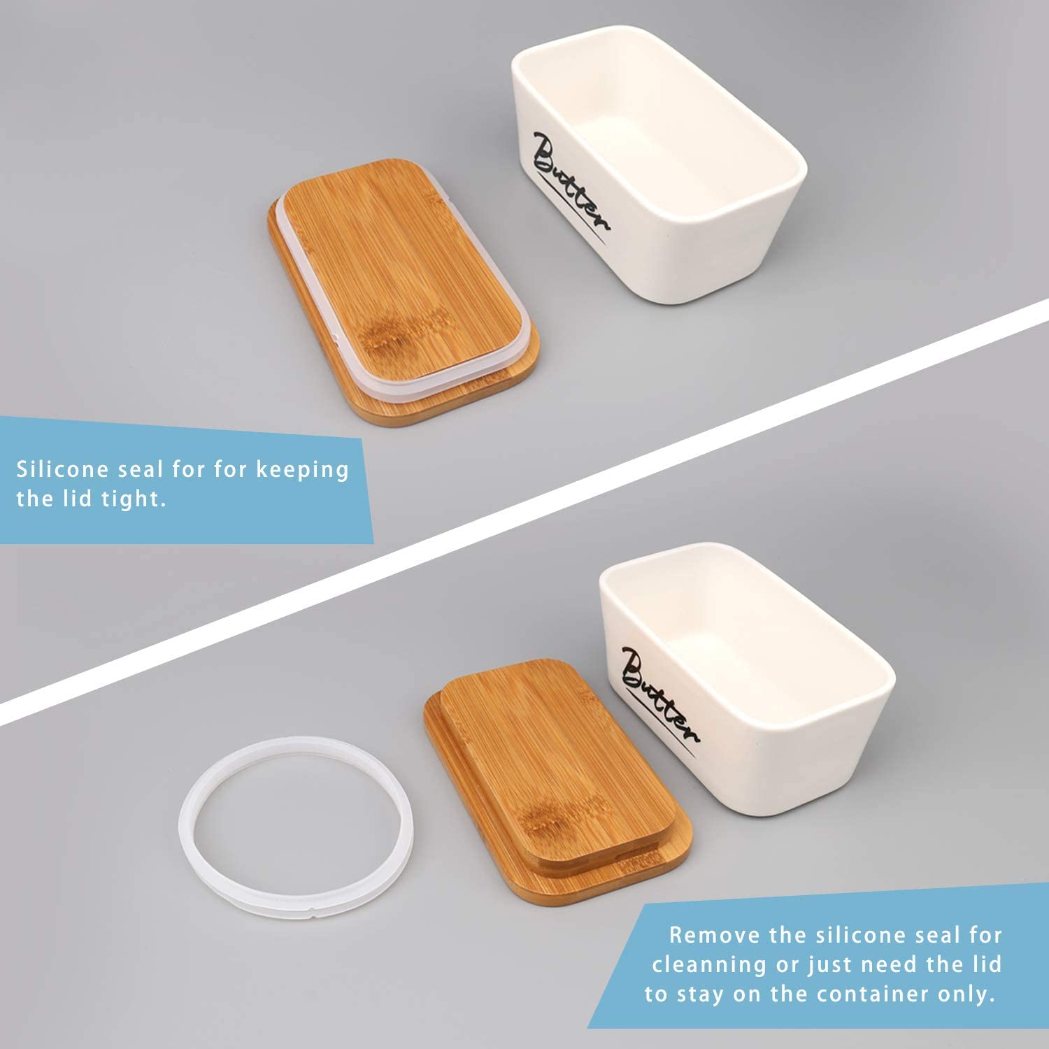 Catron CT-01 Ceramic Butter Dish with Lid for Countertop,Large Butter Keeper with Knife,Porcelain Covered Butter Holder and Container,Perfect for East West Coast Butter 4