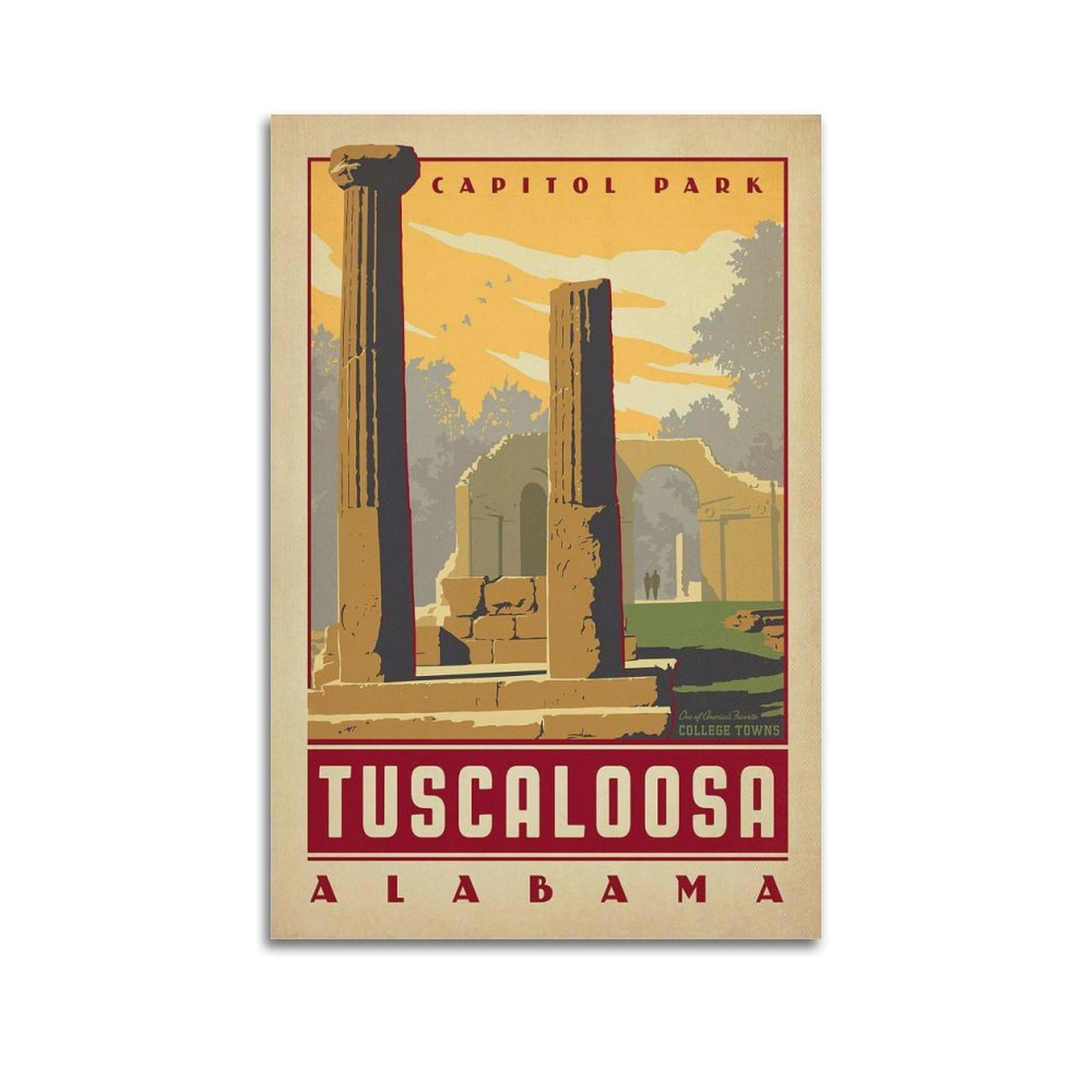 DLJGDS Vintage Travel Poster Tuscaloosa Alabama Decorative Painting Canvas Wall Posters And Modern Family Bedroom Decor 24x36inch(60x90cm)
