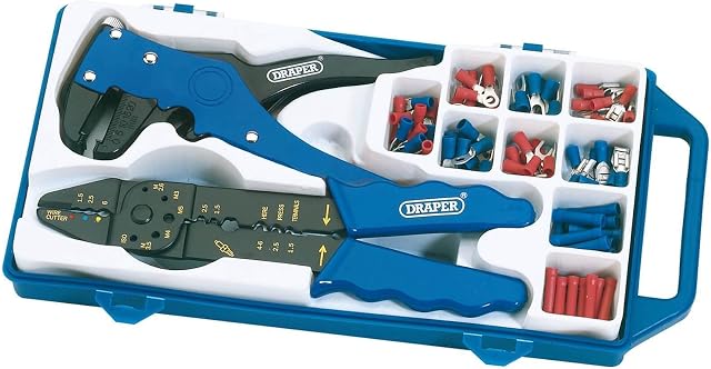 Draper 33079 Electricians Crimping Tool & Wire Stripper Kit Crimper/Terminal Set , Blue