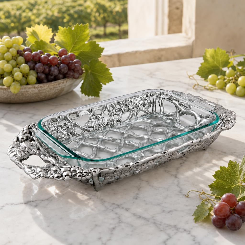 Arthur Court Grape Pyrex Holder 3 Quart Sand Cast Aluminum Casserole Dish Stand for Entertaining - 21 Inch Long product thumbnail 3