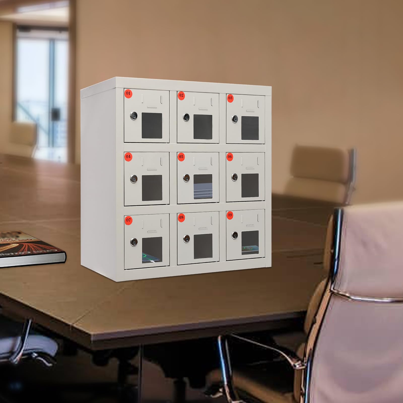 6-Bay Steel Cell Phone Locker with Charging Station & Key Lock - Secure Mobile Phone Cabinet for Schools, Factories, Troops, Offices, and Public Spaces