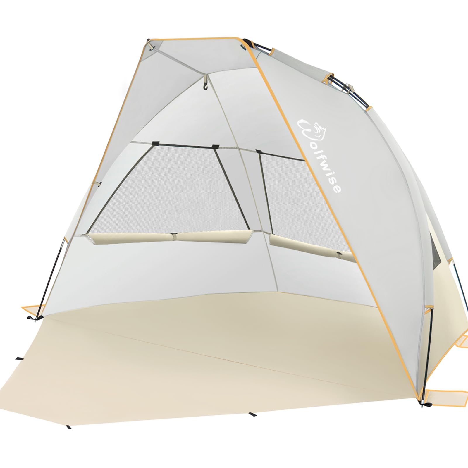 Wolfwise Beach Tent Sun Shelter with Extendable Floor for Privacy, Portable Beach Tents Umbrella with Carrying Bag, UV Beach Shade for 3 Person, 210 x115x125 CM (83 x45x49 IN), Beige