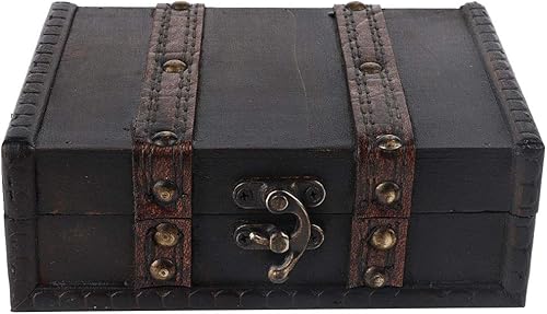 Miniatura 2 de Zerodis Cofre de almacenamiento de madera, cofre del tesoro vintage con cerradura, joyero, estuche de colección de manualidades, accesorio