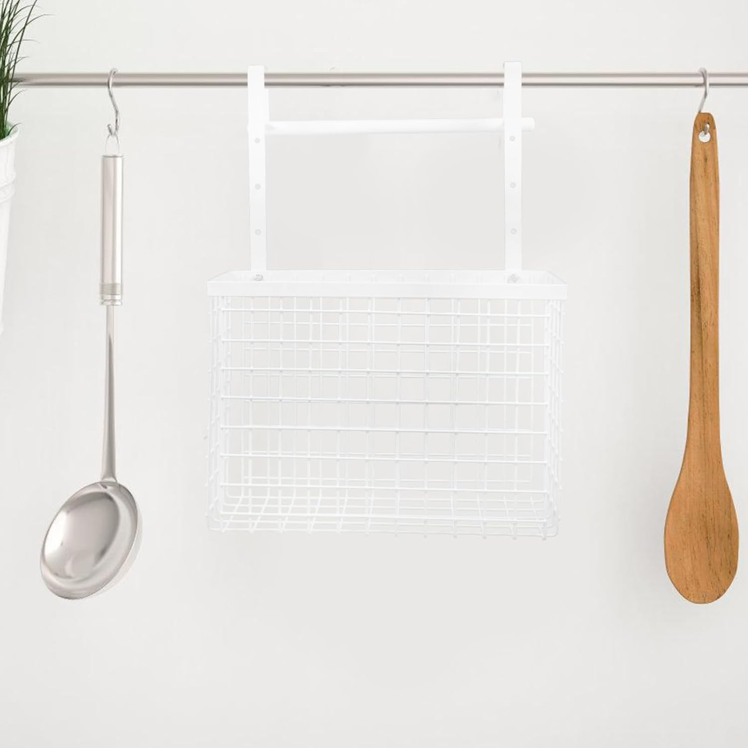 Zerodeko Over Cabinet Door Organizer with Towel Bar Kitchen Storage Basket Wire Cabinet Organizer Holder Wall Door Hanging Storage Basket for Kitchen Bathroom Pantry Storage