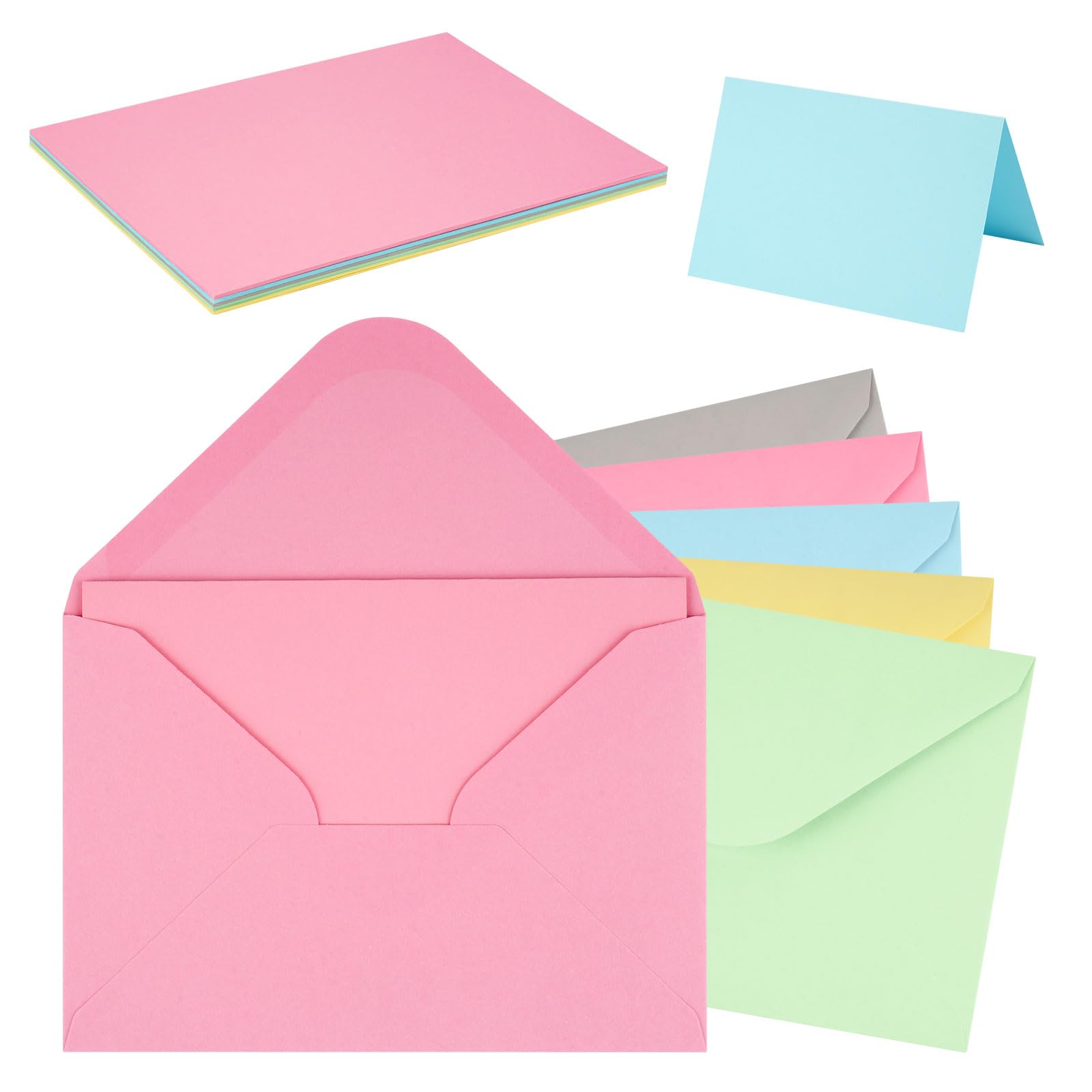 50 Blank Cards and Envelopes, 5 Colors, 11 x 16 cm