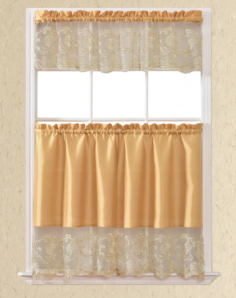 Generic BT599 Gold Polyester Kitchen Curtain