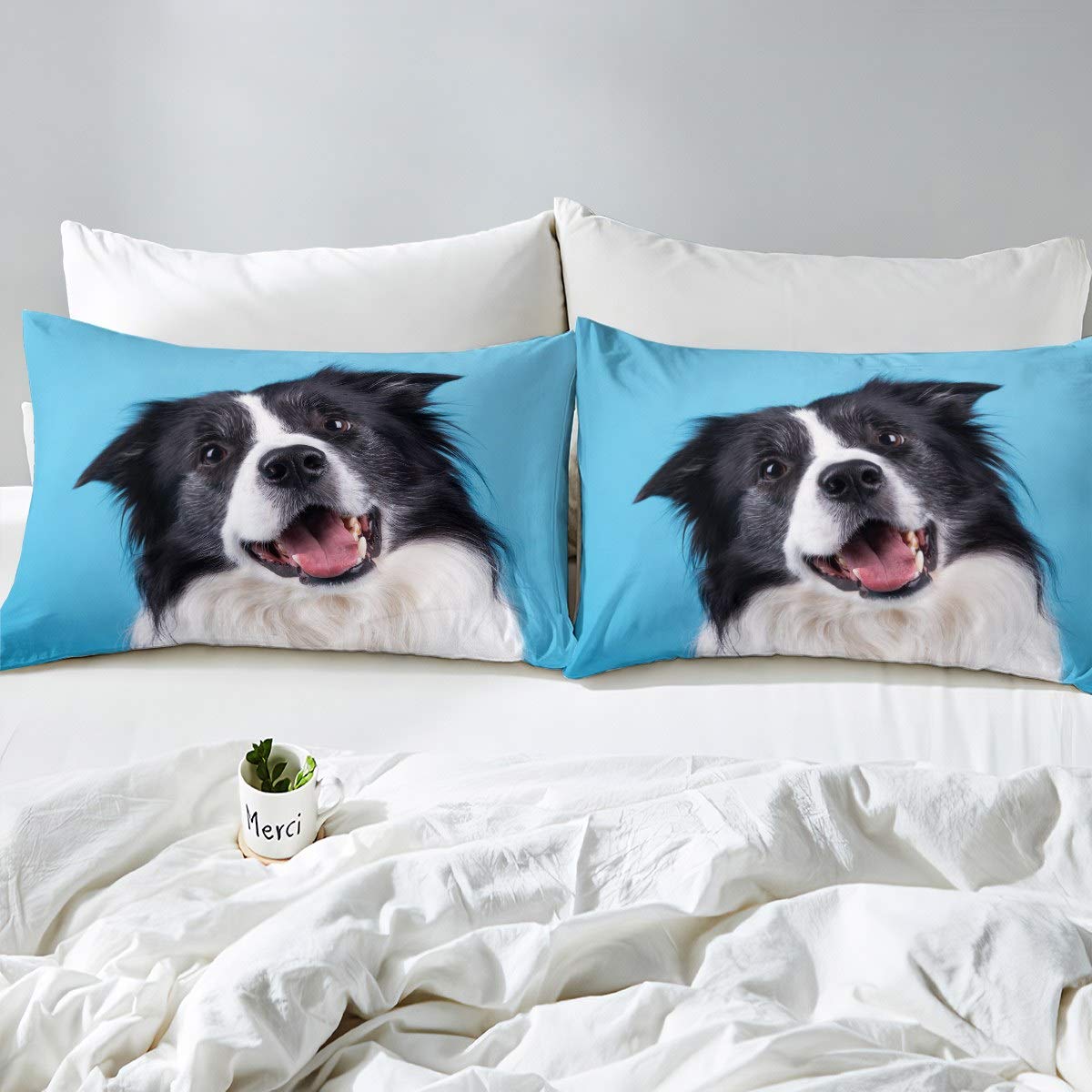 Loussiesd 3D Dog Bedding Set Cute Border Collie Printed Duvet Cover Puppy Comforter Cover for Kids Boys Girls Animal Theme Bedspread Cover Bedroom Collection 3Pcs King Size - Image 3