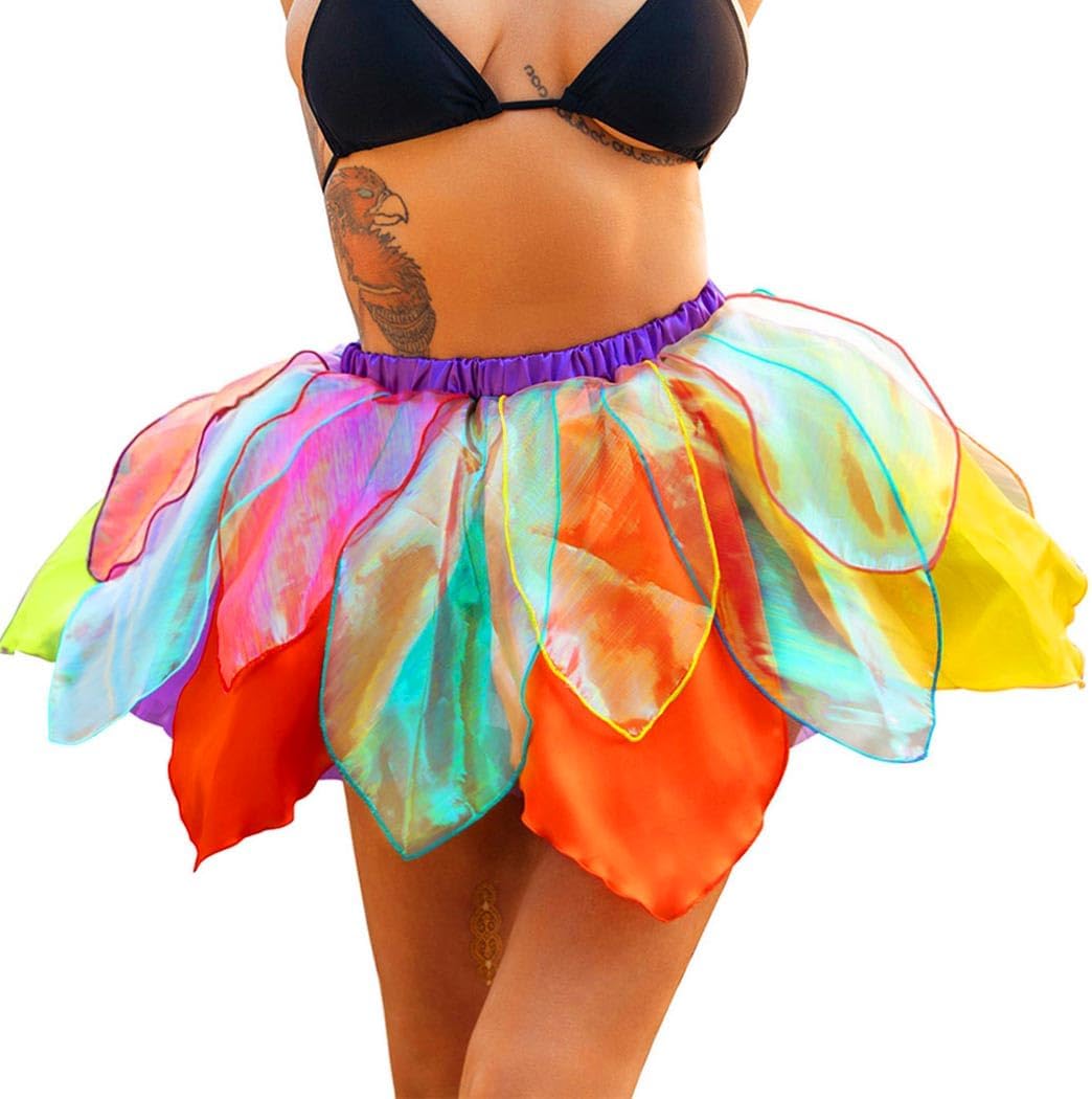 TWINKLEDE Fairy Petal Skirt Costume Tutu Elastic Blue Flared Skort for Women