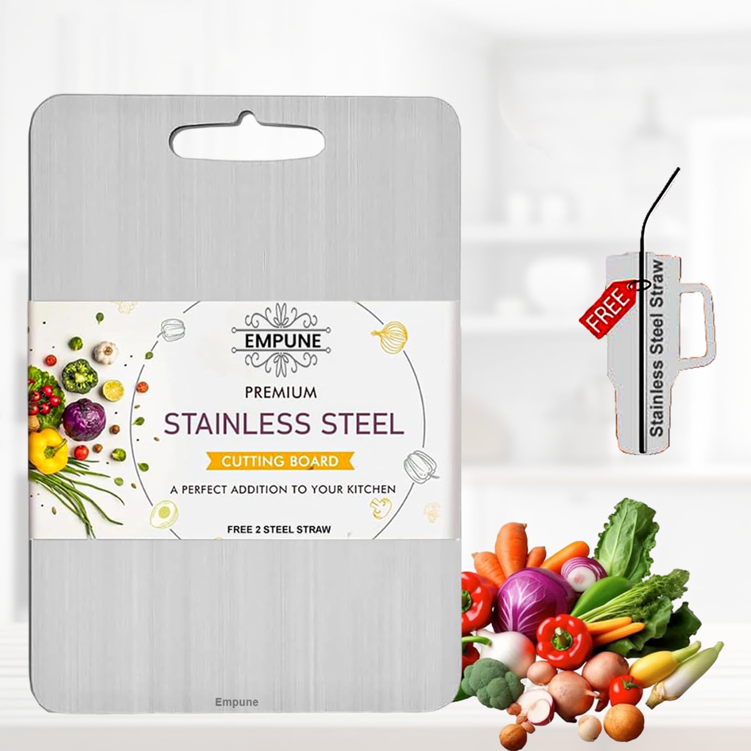 Empune Rectangular Stainless Steel Chopping Board for Kitchen | for Cutting Vegetables, Meat, Fish, Fruits | Easy to Clean | Large | 35 x 25 cm (B0D3MC3G1Q) Amazon Price History, Amazon Price Tracker