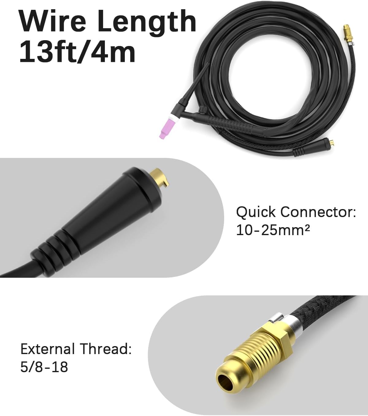 H HZXVOGEN WP17V TIG 4M - Soplete de soldadura SR-17V TIG refrigerado por aire, 140A-150A, con conector rápido para soldadura TIG/Lift ARC, compatible con HVM200/HVM140/MIG250DP