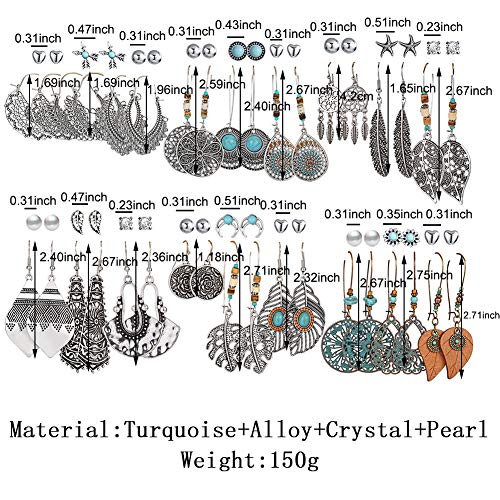 36 Pairs Fashion Vintage Drop Dangle Earrings Set For Women/Girls Bohemian Earrings With Hollow Leaf Waterdrop Jewelry For Birthday/Party/Christmas Gifts #TOP5