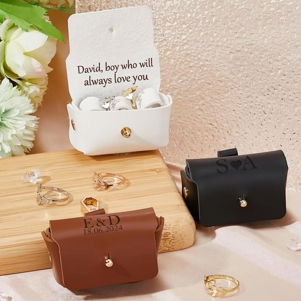 SHENGBEIDZ Personalized Wedding Ring Box For Dog Collar Ring Bearer Pillows, Custom Leather Ring Holder For Engagement Wedding Proposal Ceremony, Customized Ring Pouch Gift For Newlyweds Couple