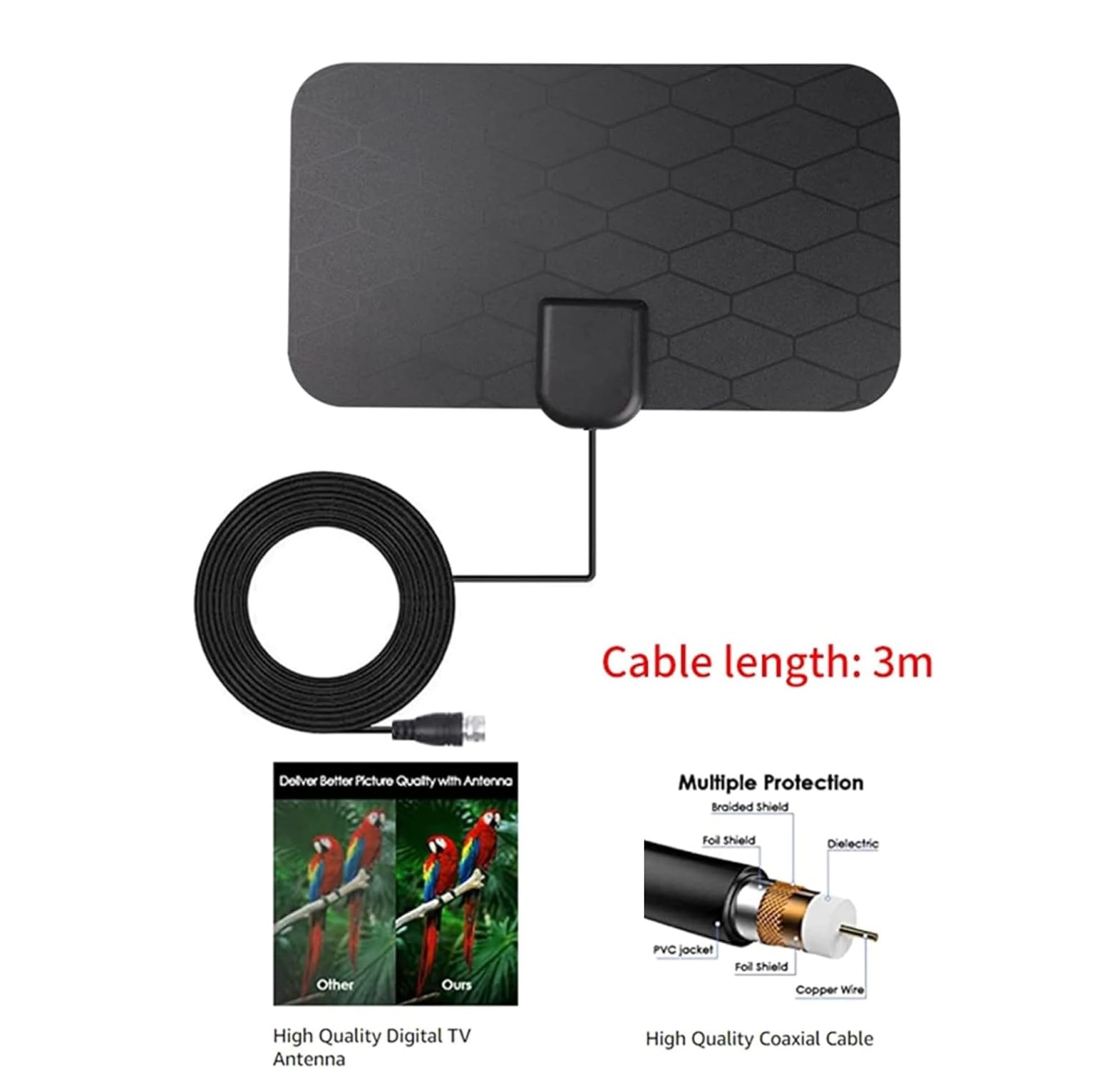Antenne TV pour Smart TV – Antenne HD numérique HD pour intérieur et extérieur, compatible avec toutes les télévisions 4K 1080p HDTV 360 ° Amplifié Signal Réception Booster Chaînes locales gratuites,