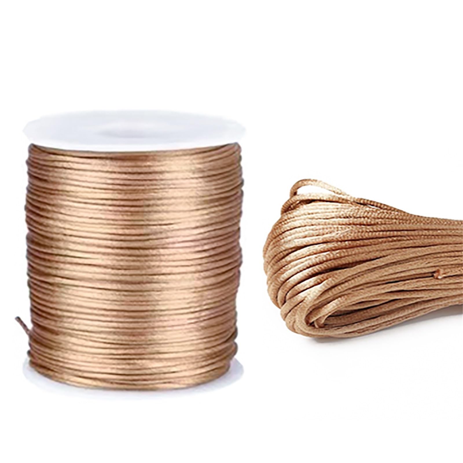 Nylon Cord Thread 5PCS 50M/Roll 1.5mm Nylon Cord Rope Chinese Knot Thread Satin Rattail Cords Bracelet Braided String for Making Bracelet, Necklace, Chinese Knot(Khaki)