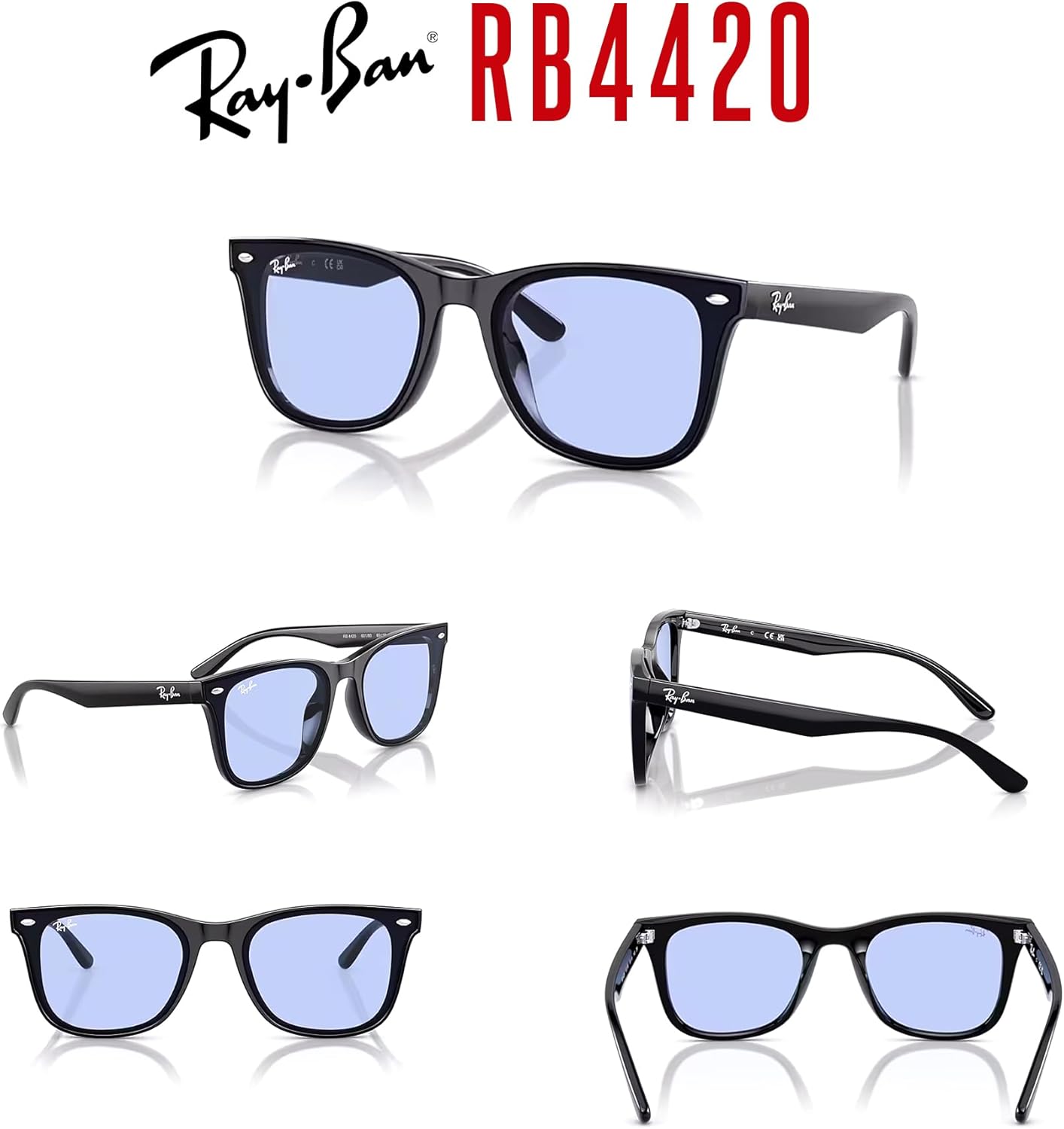 Ray-Ban RB4420 Square Sunglasses for Men for Women +BUNDLE with ACCESSORY EYEWEAR KIT Black / Blue 65 Millimeters image 7 of 7 B0CSGBG5NP