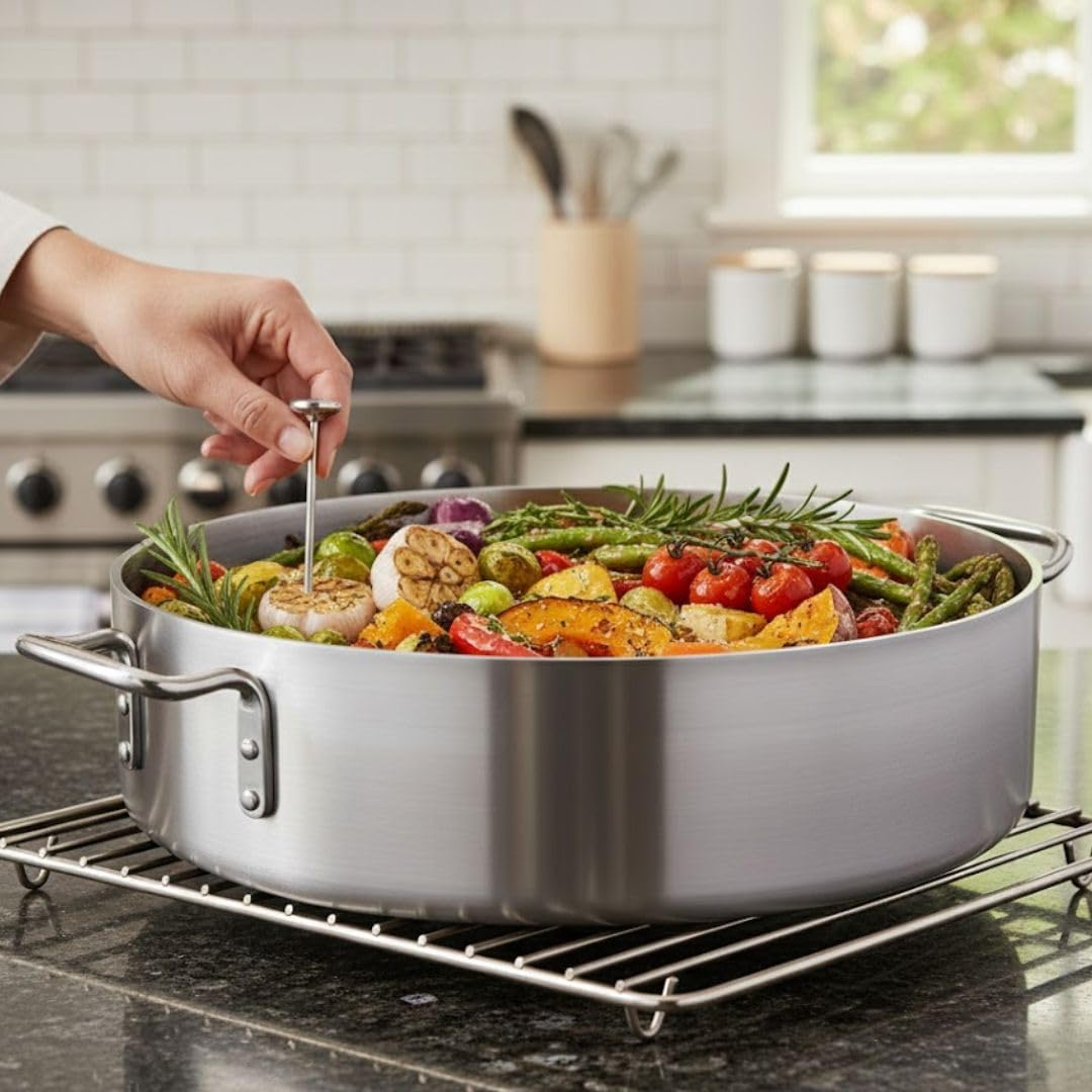 Soro Essentials- 24 qt. Heavy Weight Aluminum Brazier 6 mm Thickness- Brazier with Riveted Handles Perfect for Roasting Sauteing Searing and Pan Frying Home Kitchen Restaurant
