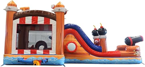 Miniatura 6 de TentandTable Pirate Ship - Combo casa de rebote inflable y tobogán acuático con entrada de pared para trepar, 32 x 16 x 15.5pies, calidad comercial,