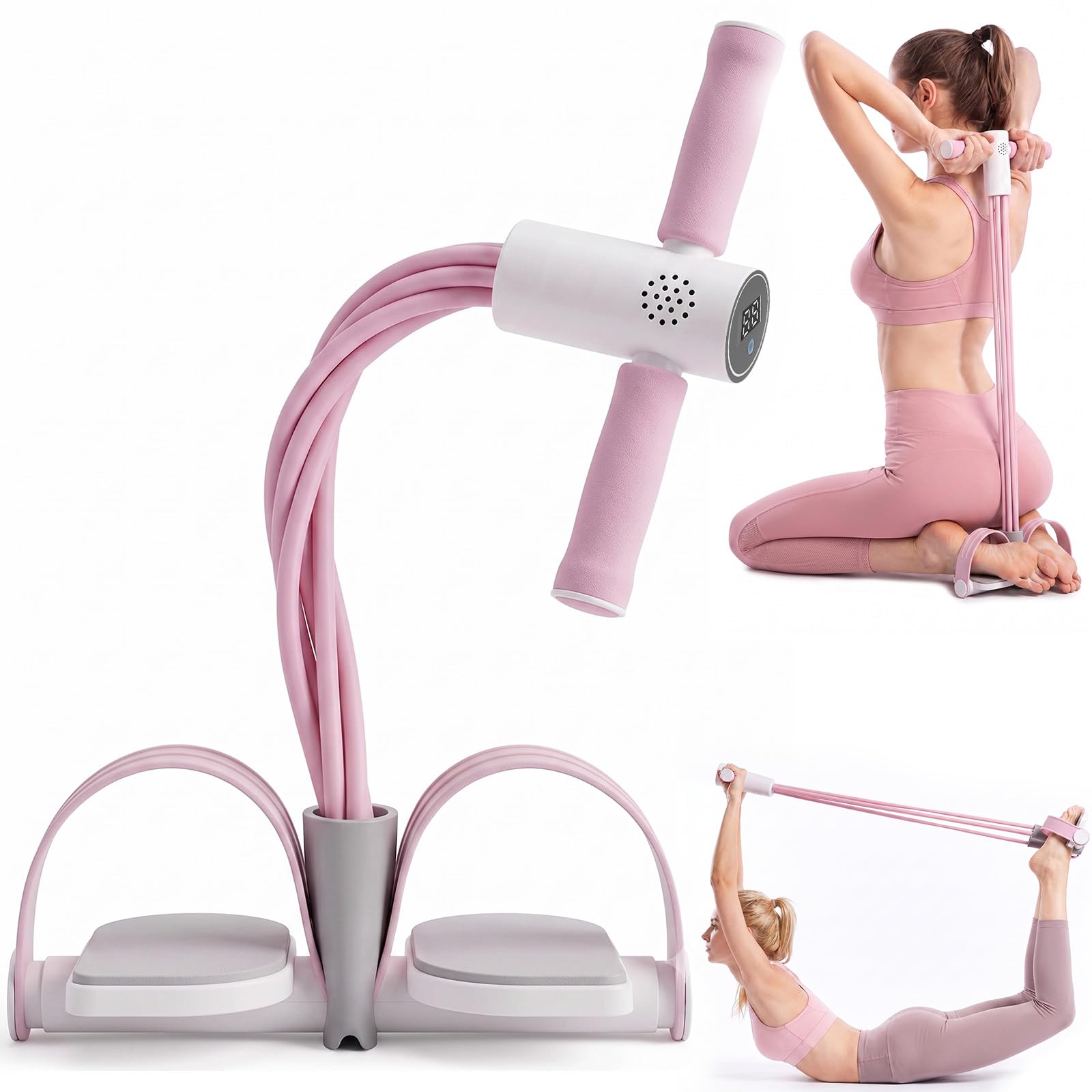 6-Tube Multifunction Pedal Resistance Band With Handle, Voice Rep Counter