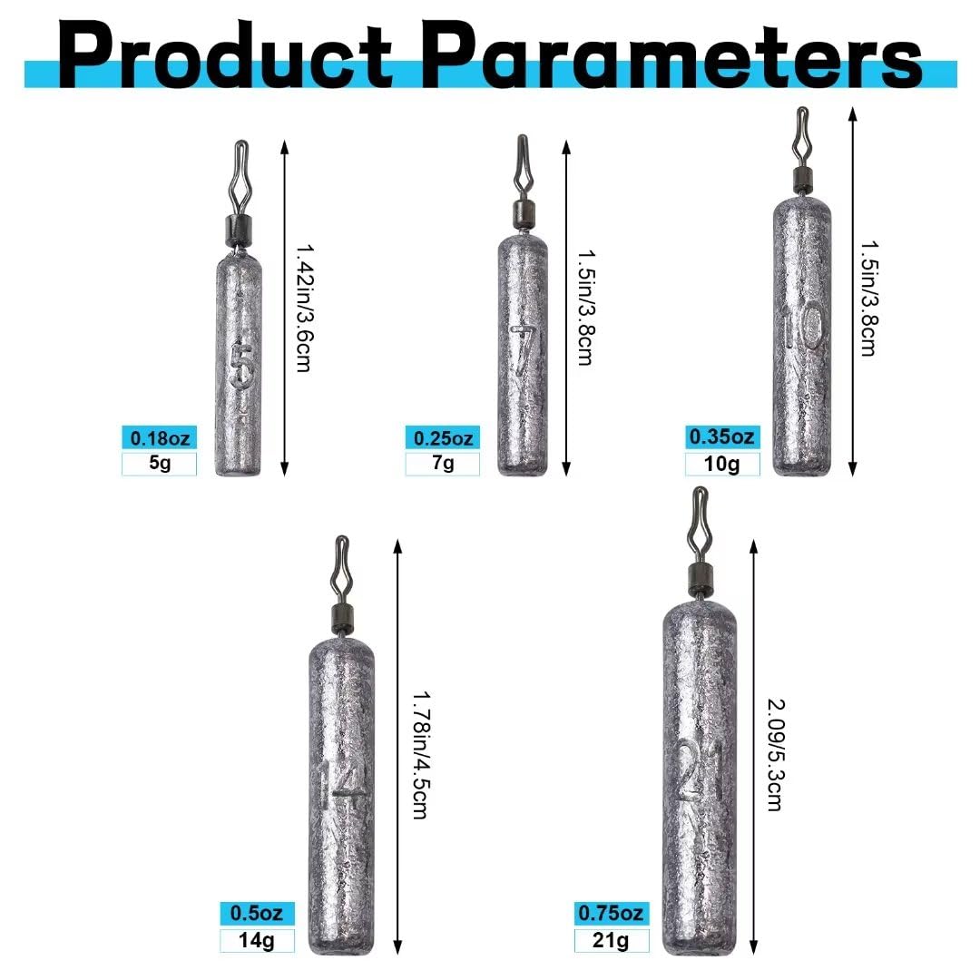 MAFIMOEA 10-25 pcs Lead Drop Shot Weights Skinny Pencil Shaped Fishing Sinkers with Barrel Swivels for Drop Shot Rig Fishing Tackle Saltwate Freshwater