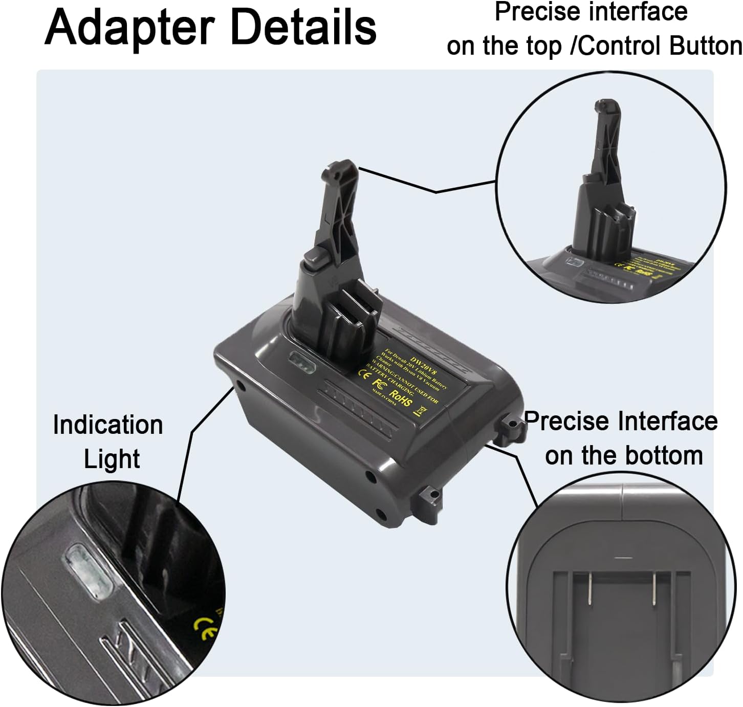 V8 Battery Adapter Replacement for Dyson V8 Battery, Convert to Dewalt 20V Battery to Dyson V8 Absolute,Animal,Fluffy, Motorhead, Handheld Series vacuums,SV10 967834-02