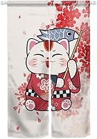 Vista 10 de ChloropLastid Cortina japonesa para puerta con bonito gato Noren, tapiz de gato naranja para colgar en la pared, partición japonesa Noren