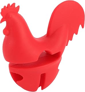 Buachois Pot Clip Spoon Rest Rooster Shape Silicone Heat Proof Utensil Holder Multifunctional Pot Side Spoon Clip Lifter Kitchen Gadget for Cooking Baking Red