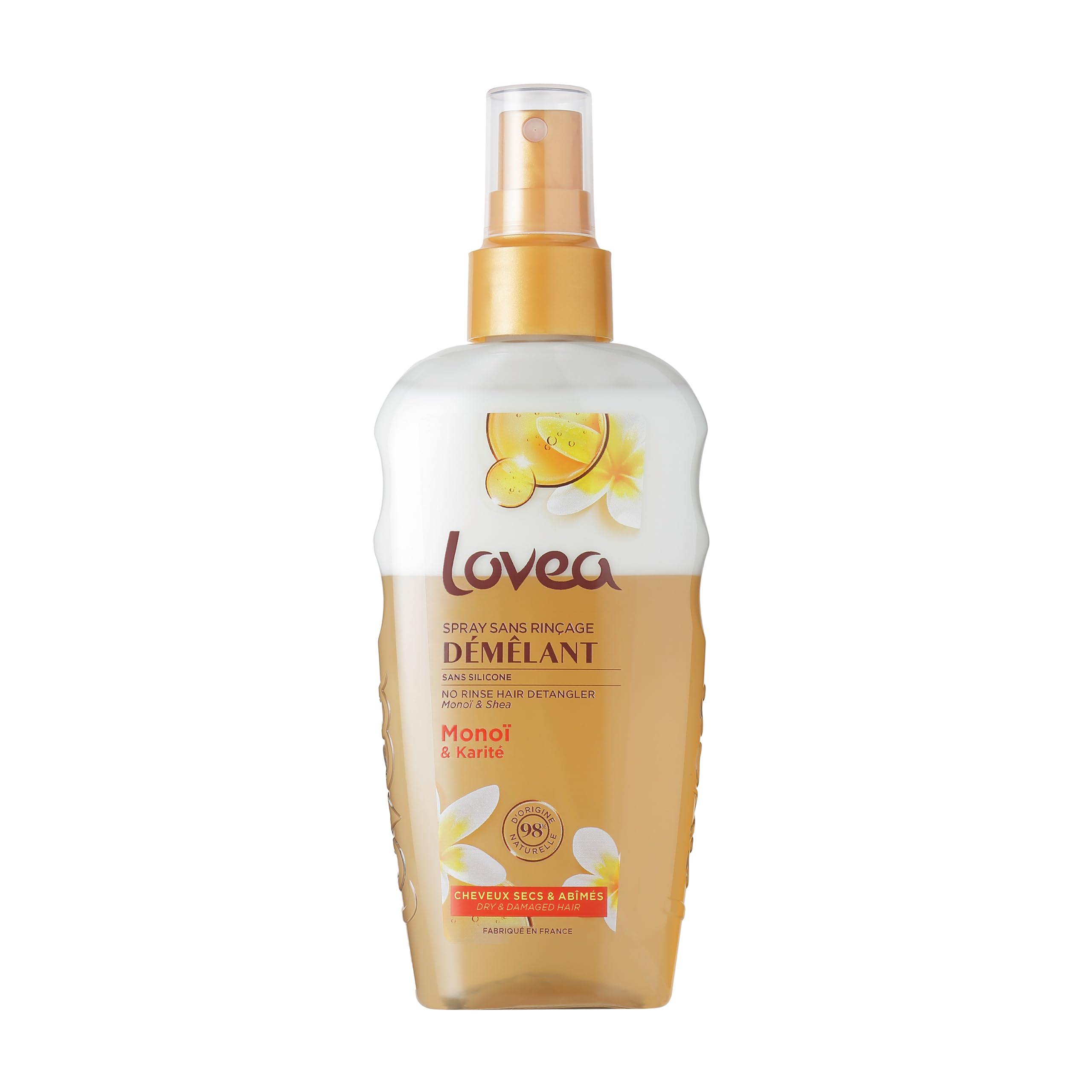 LOVEA - Rozplątywanie bez spłukiwania - Monoi And Shea - Rozplątaj bez obciążeń - Włosy suche i zniszczone - 98% pochodzenia naturalnego - Bez silikonu - Wegańskie - Wyprodukowano we Francji - 150 ml